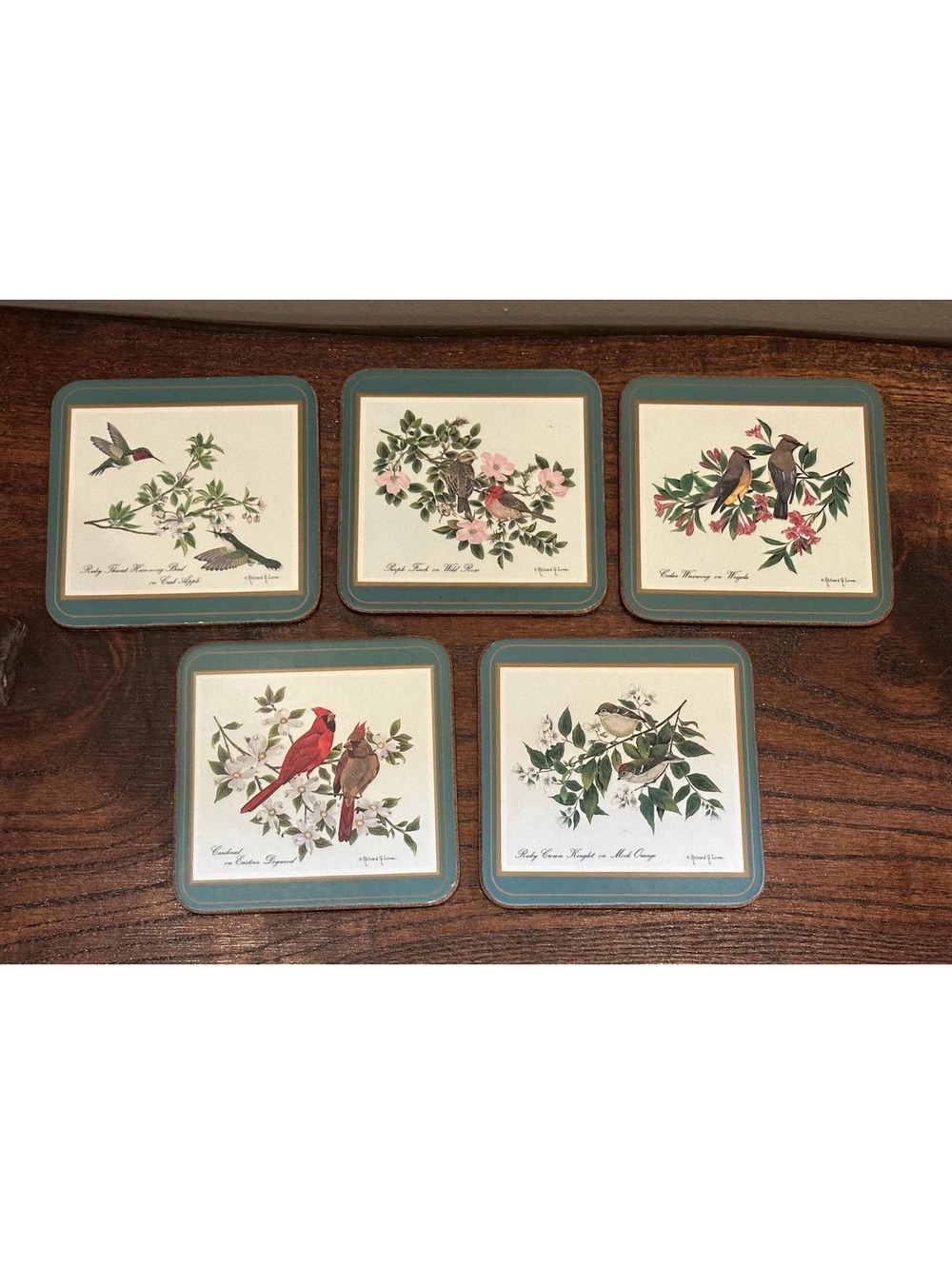 Vintage Pimpernel North American Song Birds Cork Back Coaster Set 5pc